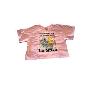 Champion Pink Cropped Sesame St T “Everything I Know I Learned on The Streets” L